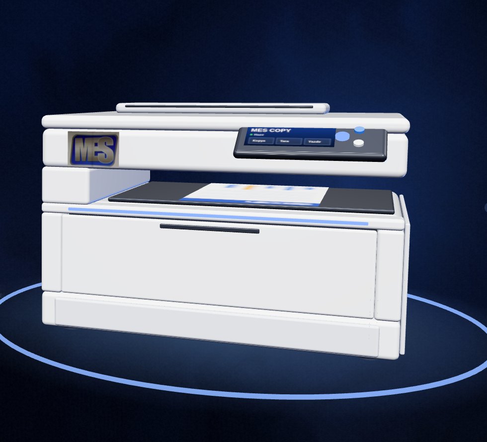 Vitrinde dönen çok fonksiyonlu yazıcı 3D görseli